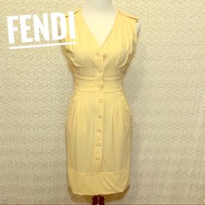 FENDI yellow button up summer dress with pockets
